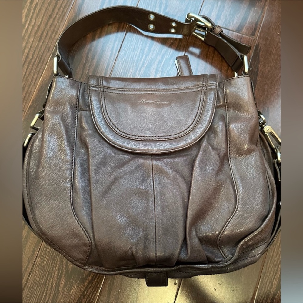 Kenneth Cole New York mushroom grey leather bag with shoulder & crossbody straps - Picture 7 of 16